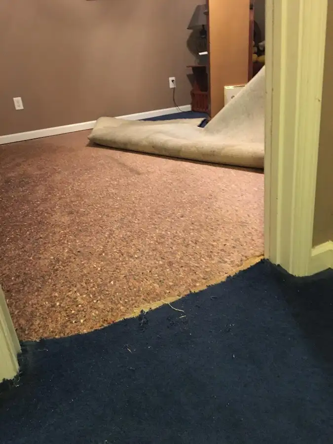 Carpet pad removal revealing water damage during Drying & Dehumidification in Pahrump